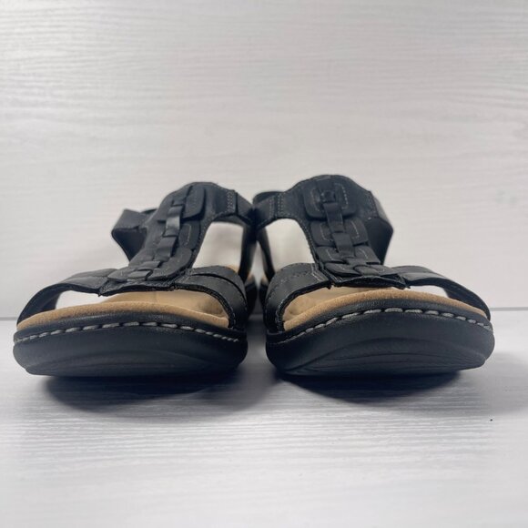 Clarks Laurieann Kay Sandals Women’s 11 W Wide Black Leather Slingback T-Strap - Picture 5 of 11
